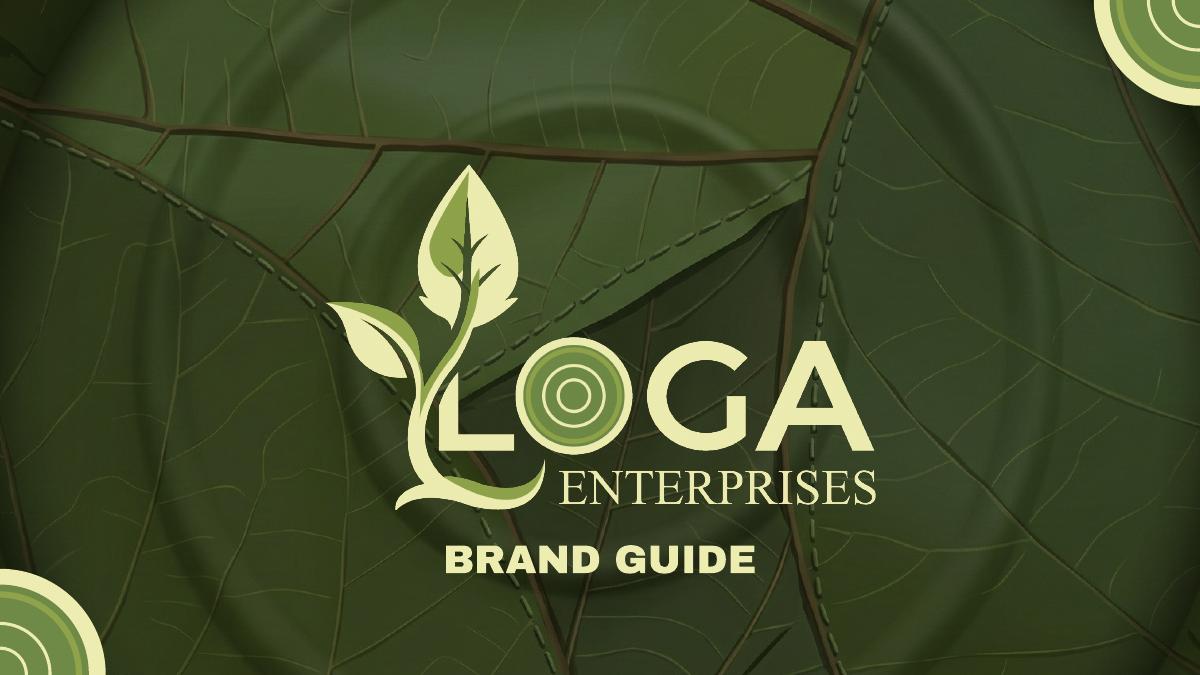 Loga Enterprises brand guide with a leaf-inspired identity