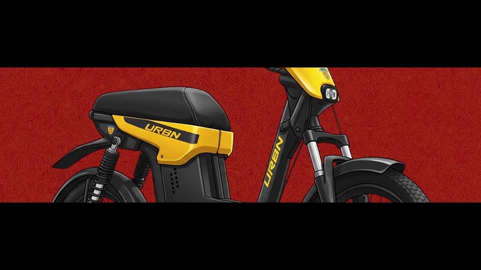 Yellow Motovolt URBN against a vivid red background